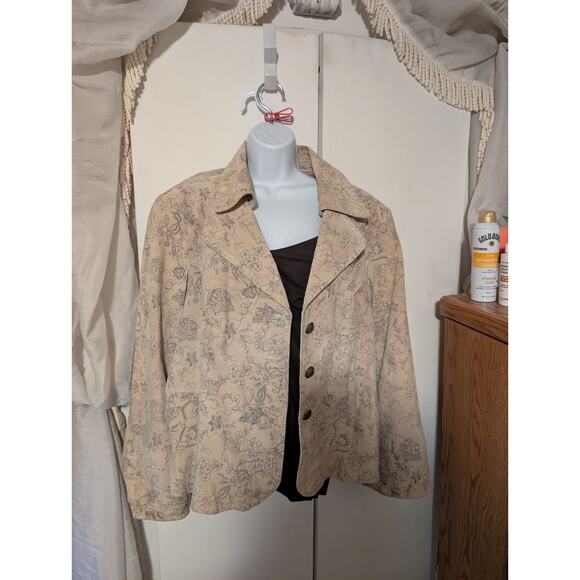 Pamela McCoy Genuine Leather Jacket Women's Plus Size 3X Beige Floral Boho Artsy - Picture 1 of 9